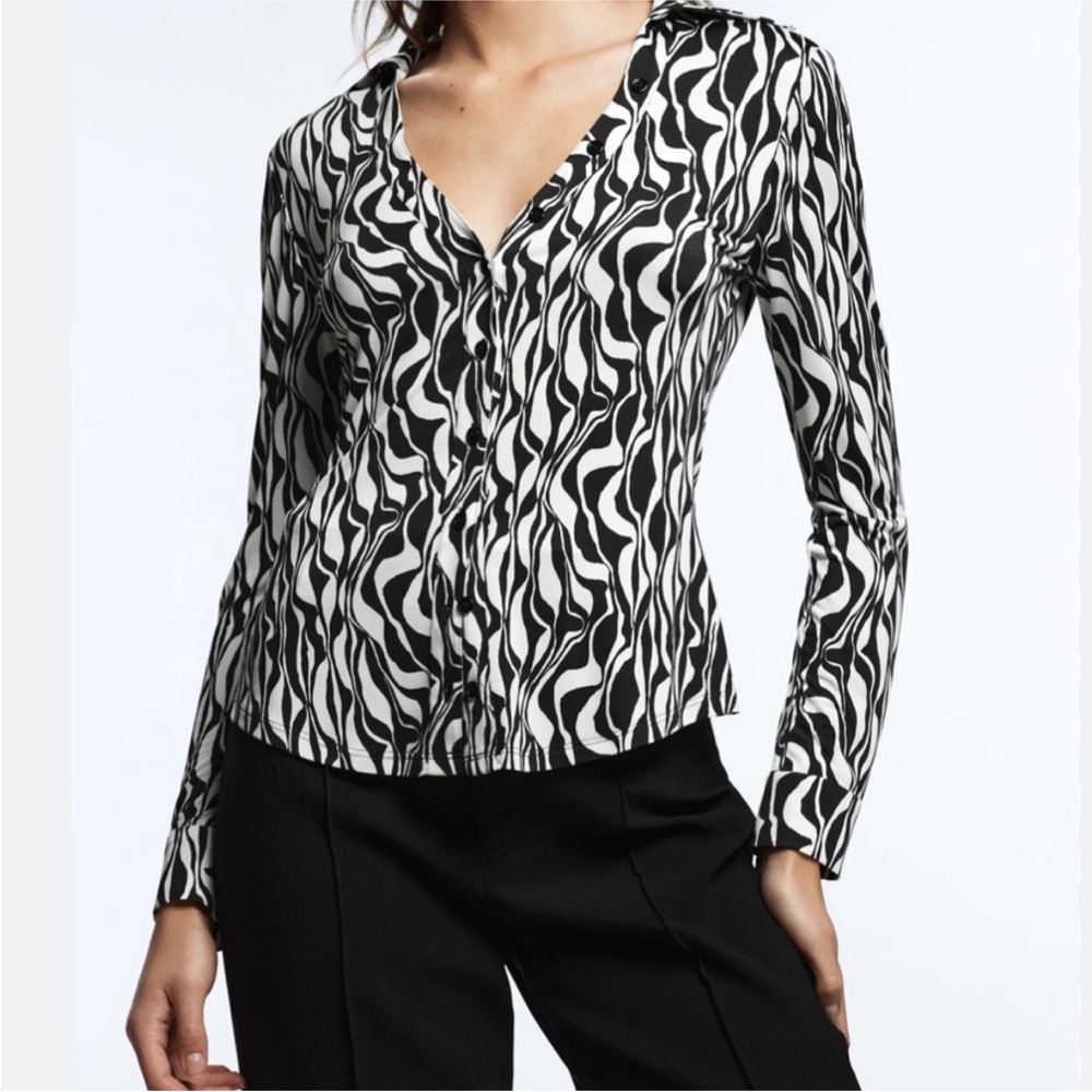 Zara Monochrome Abstract Button Down Shirt